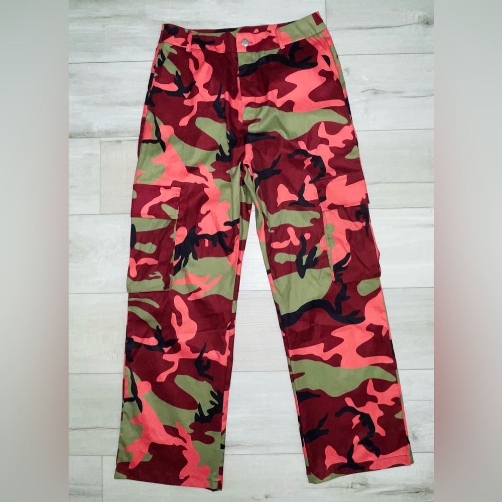 Pink, Red & Olive Camo Cargo Pants